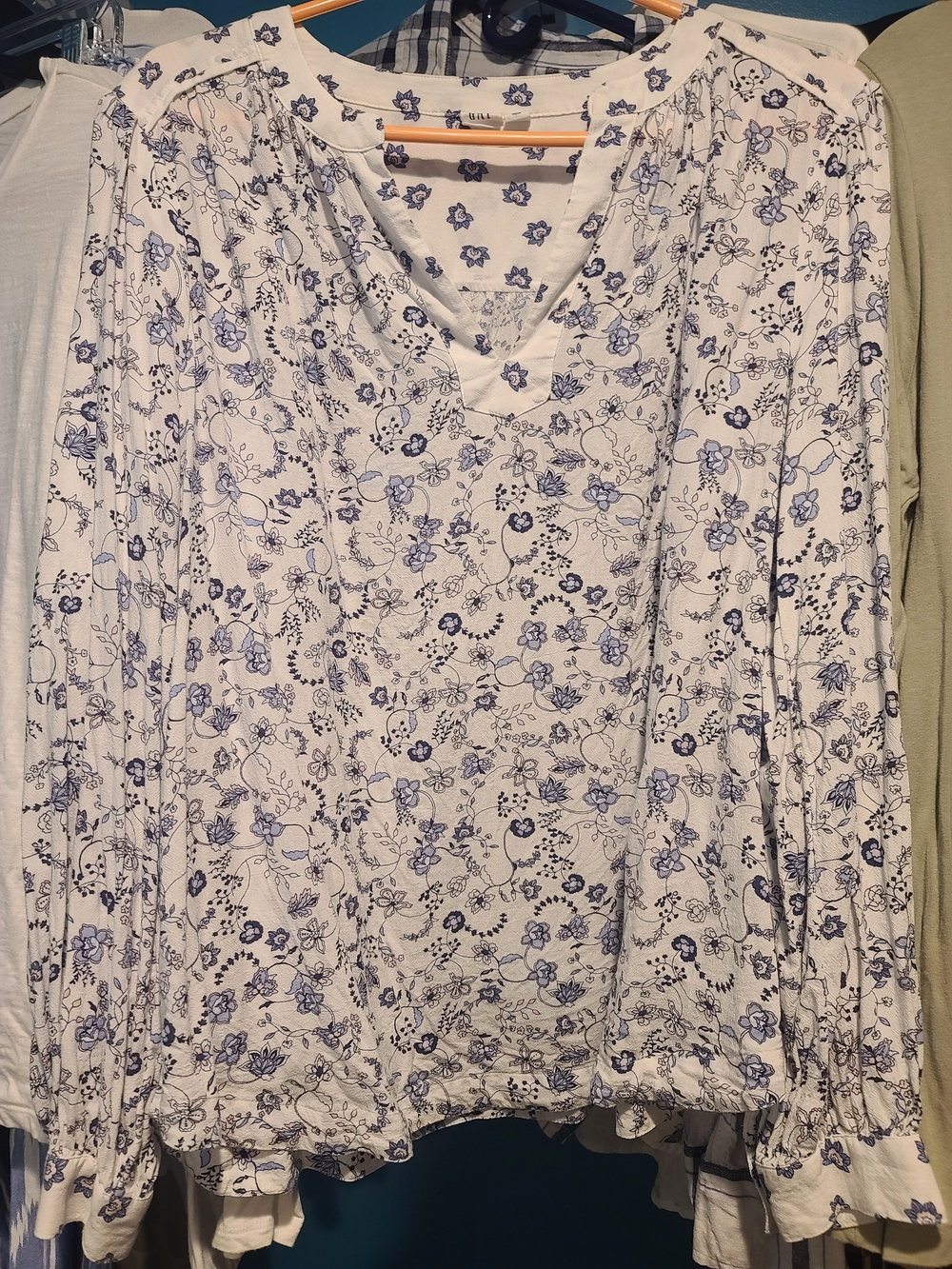 GAP White Blouse with Blue Floral Print